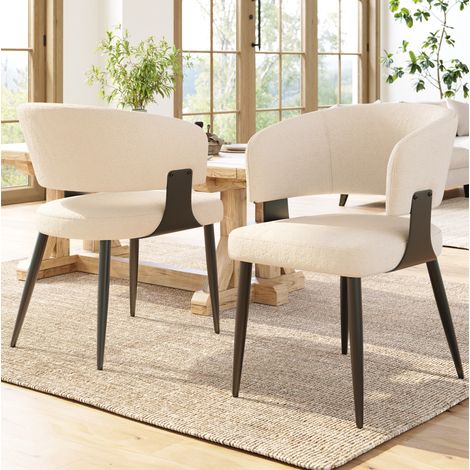 Lot de 2 chaises de salle à manger en tissu beige, dossier courbé, 59 x 46,5 x 81,5 cm (1/5)