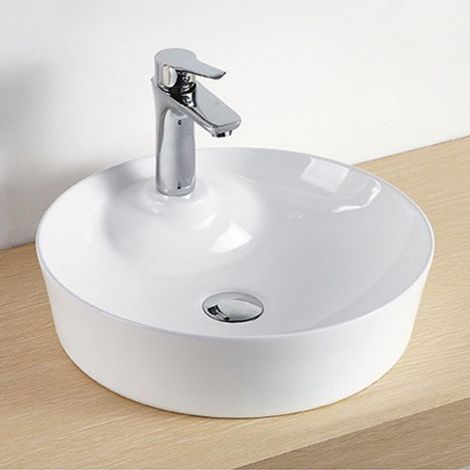 Lavabo da appoggio ceramica bianco tondo lavandino arredo bagno 43x43x12 cm (1/3)