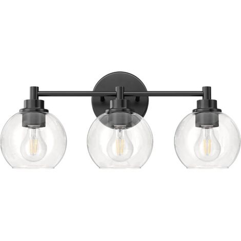 Luminaires de salle de bain, 3 lampes au-dessus d'un miroir, avec abat-jour en verre globe et douilles E27, noir, sans ampoule (1/5)