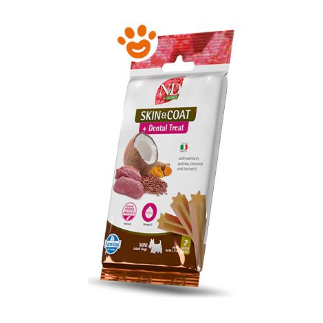 Farmina Dog Snack Dental Treat N&D Quinoa Skin&Coat Cervo Mini - Confezione 60 Gr - Snack
