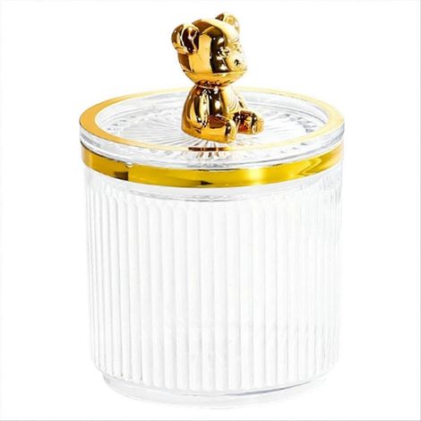 Boîte de rangement acrylique transparente avec ours adorable pour cotons-tiges, boîte à cosmétiques mignonne et pratique (1/5)