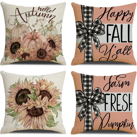 Housses de coussin décoratives automnales 45x45 cm, motifs citrouille, ambiance douce et joyeuse, décorations florales pour canapé (1/4)