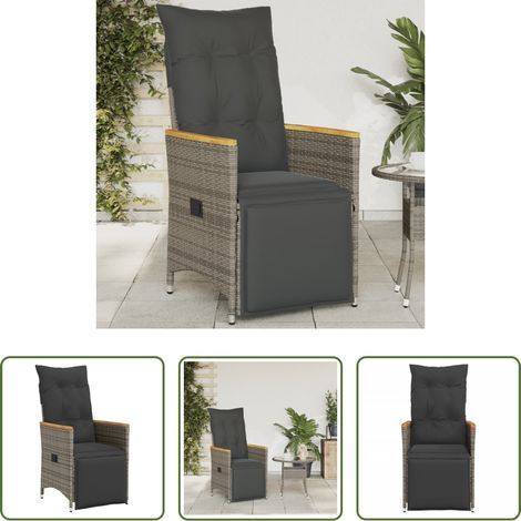 Chaise de jardin confortable - Chaise inclinable de jardin avec coussins gris résine tressée (1/5)
