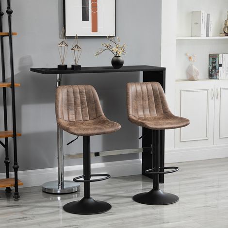 Ensemble de 2 tabourets de bar de style industriel avec dossier, repose-pieds et hauteur réglable, en microfibre marron (1/5)