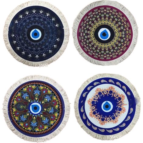 Set De Sous-Verres Ronds - Tapis Anti-Réglisse En Caoutchouc - Design Oriental - Pour Table Salon Cuisine - Lot De 4 (1/5)