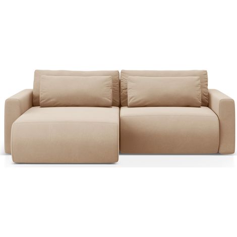 Canapé-lit d'angle réversible + box 3 places velours beige amande (1/5)