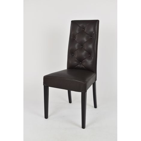 Tommychairs 2 sillas Chantal en haya, asiento en polipiel marron