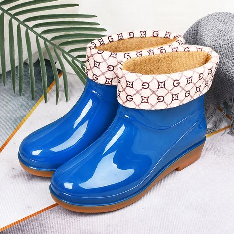 Bottes de pluie femme courtes antidérapantes, modèle rond bleu PVC rembourré taille 36 (1/5)