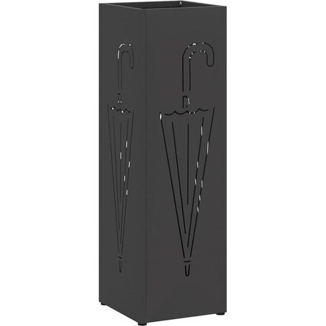 Porte-parapluie avec fonction de rangement, noir, 15,5 x 15,5 x 49 cm, en métal. (1/5)