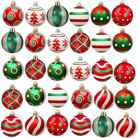 50 rot und grün bemalte Kunststoffkugeln, 4 cm Durchmesser, für den Innen- und Außenbereich als Weihnachtsbaumschmuck