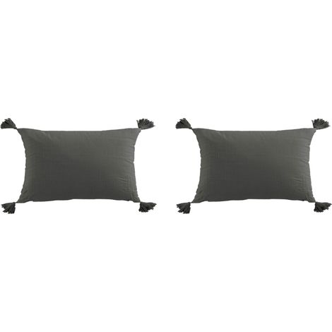 Lot de 2 coussins double gaze 50x30 cm en coton anthracite - GAZNY