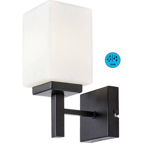 Lampada da parete ZENKAI E14 1X max.10W IP44 metallo nero, vetro bianco L:10cm H:24,5cm dimmerabile (1/5)