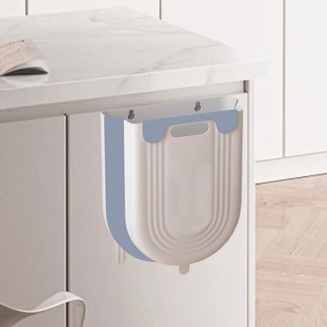 1 poubelle suspendue avec crochet d'armoire, poubelle pliable en plastique pour porte d'armoire de cuisine, design extensible – Bleu (1/5)