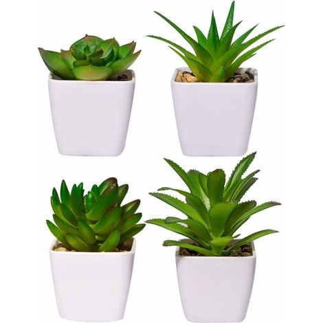 Paquet de 4 plantes artificielles d'intérieur en plastique succulentes en pot combinaison salle d'étude Restaurant décoration de table (1/4)
