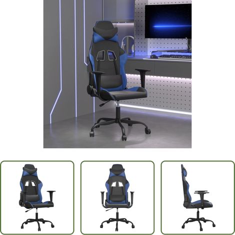 Massagestuhl - Gaming-Stuhl mit Massagefunktion Schwarz und Blau Kunstleder (1/5)