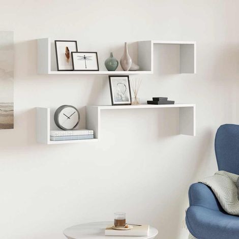 Étagères murales 2 pcs blanc 100x15x20 cm bois d'ingénierie (1/5)