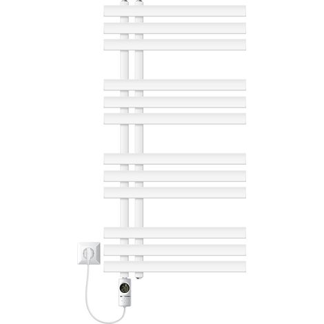 LuxeBath Elektrischer Badheizkörper Iron EM 500x1000mm Weiß mit Heizstab 300W Thermostat Digitalanzeige, Handtuchheizkörper mit Heizpatrone, Elektro Handtuchwärmer Paneelheizkörper Designheizkörper (1/5)