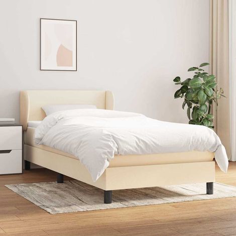 Cama box spring con colchón tela color crema 90x190 cm (1/5)