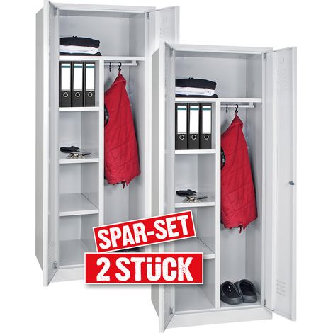 BRB 2X Mehrzweckschrank aus Stahlblech, mit Sockel, BxTxH 600x500x1800 mm, lichtgrau RAL 7035
