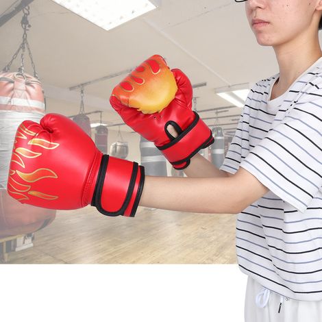 1 Paire Gants de Boxe Enfant Rouge PU pour Karaté, Muay Thai, Sanda et Entraînement