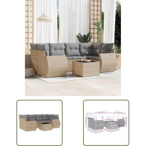 The Living Store 7-tlg. Garten-Sofagarnitur mit Kissen Beige Poly Rattan - Gartenmöbel Set - Outdoor Möbel - Rattan Gartenset - Lounge Set - Esstisch Set (1/3)