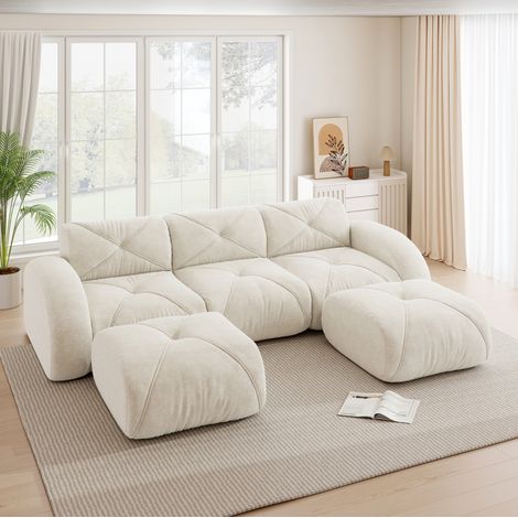 Sofá modular en U de 3 plazas 281 x 171 x 76 cm en chenilla sin montaje, beige claro DESVIAE (1/5)