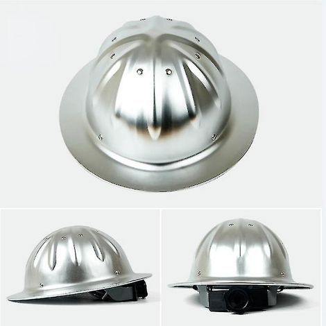 Casque de sécurité en alliage d'aluminium à large bord, léger et haute résistance, pour la construction, les chemins de fer, la métallurgie et les travaux miniers. Casquette argentée. (1/5)