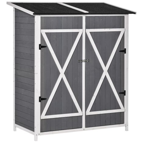 Abri de jardin/espace de rangement gris et blanc 139 x 75 x 160 cm en bois de sapin avec 2 portes et toit en asphalte – 1 pièce, sur place (1/5)
