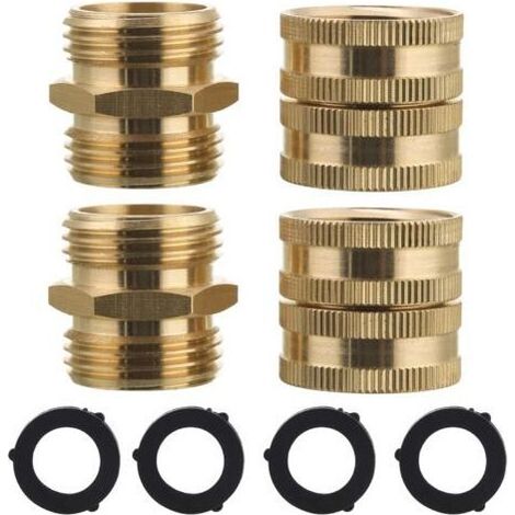 Lot de 4 adaptateurs de Tuyau d'arrosage mâle vers mâle Femelle 1,9 cm en Laiton avec 4 rondelles supplémentaires (1/5)