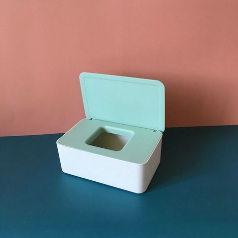 MINKUROW Feuchttuchbox, Babytuchbox, Toilettenpapierbox, Kunststoff-Feuchttuchspender, Babytuchbox, Taschentuchhalter, Taschentuchbox, Taschentuch-Aufbewahrungsbox, Serviettenbox (grüner Deckel) auf w (1/5)