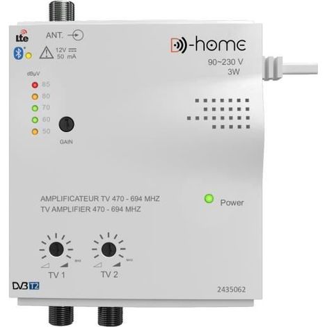 Amplificateur TV - D-Home - Intérieur 2 Sorties 32dB - Connecté - Filtré 4G-5G - App Mobile TV Finder