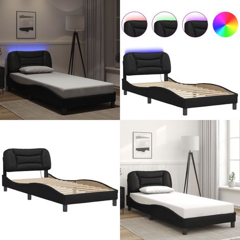 Cadre de lit avec LED sans matelas noir 80x200 cm - Lit Plateforme - Lit Design - Cadre Lit - Lit Double - Tête De Lit Rembourrée - Home & Living (1/5)