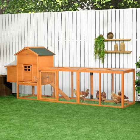 Poulailler en bois poulailler pour poules extérieur avec pondoir amovible bac en bois massif 297.5 x 68 x 118 cm orange (1/5)