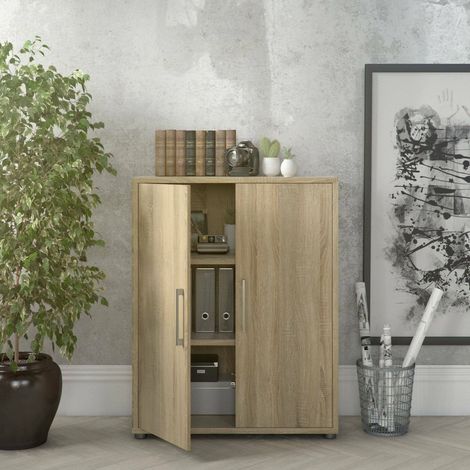 Dmora - Credenza Warszawa, Buffet da soggiorno, Madia da salotto, Dispensa da cucina, 89x40 h113 cm, Quercia (1/5)