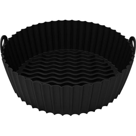 Doublure en silicone réutilisable pour friteuse à air, résistante à la chaleur, en papier sulfurisé (pour friteuses de 3 à 5 pintes) (7,5 po, noir) (1/5)