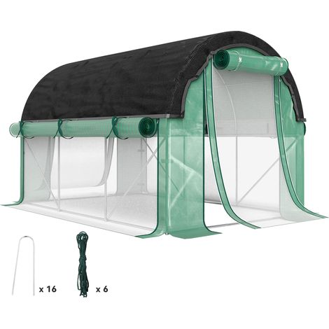 Serre tunnel 3 x 2 x 2 m avec filet d'ombrage, parois latérales enroulables, bâche plastique, cadre en acier, Vert (1/5)