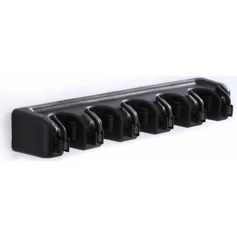 Support Mural Pour Balai - 5 Pinces Auto-Pressurisees - 6 Crochets - Noir - 40,7 X 6,2 X 8,3 Cm (1/5)