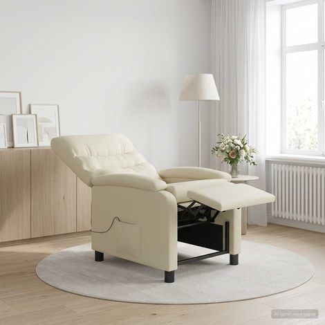 vidaXL Silla de masajes reclinable Crema Cuero sintético (1/5)