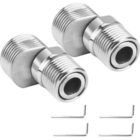 Set mit 2 ausziehbaren Duscharmatur-Adaptern aus Edelstahl – 360° drehbarer S-Verbinder – mit abgewinkeltem Sockel und 4 Inbusschlüsseln – Bad- und Küchenarmaturen
