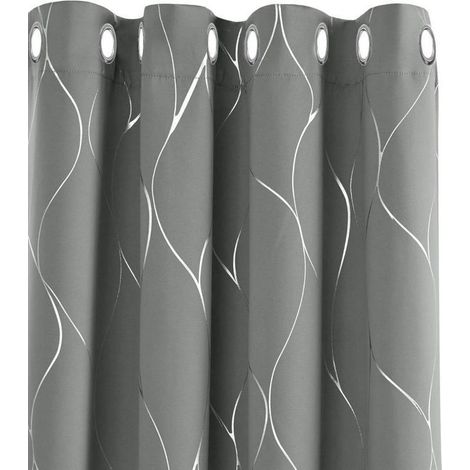 Rideaux occultants isolants thermiques anti-froid – Lot de 2, motif argenté gris clair, 140 x 245 cm, œillets métalliques