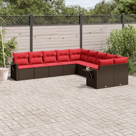 10-teiliges Gartensofa-Set mit Kissen, braun, Polyrattan (1/5)