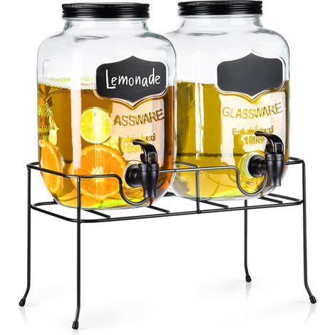 2 dispensadores de bebidas grandes con tarro de cristal, grifo y soporte. (1/5)