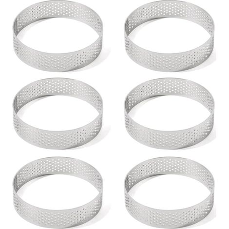 Lot De 6 Cercle à Tarte, Acier Inoxydable, Design Perforé, Pour Pâtisserie Et Four