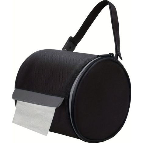 Porte-rouleau de papier toilette pliable et portable avec sangle ajustable, distributeur anti-chats pour camping, maison et bureau, housse en tissu durable, noir pur (1/5)