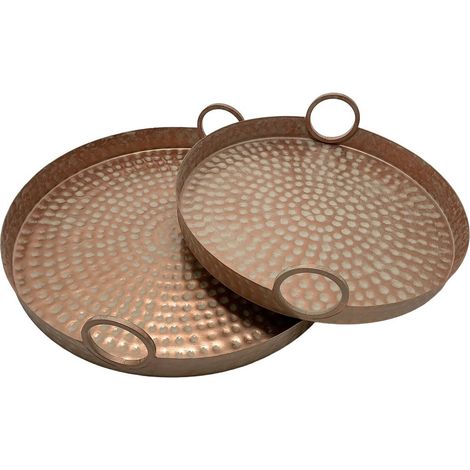 Bandejas con asas de cobre martillado 40 cm, juego de 2 (1/5)