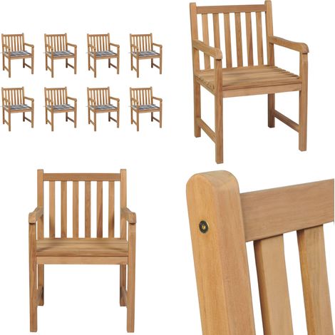Chaises de jardin lot de 8 et coussins carreaux gris Bois teck - Chaise De Jardin - Mobilier De Jardin - Set De Chaises - Terrasse - Jardin - Home & Living (1/5)
