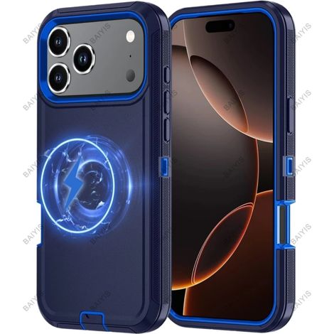 (Bleu, iPhone 18 Pro Max) Étui de protection antichoc, compatible avec la recharge sans fil magnétique Magesafe. (1/5)
