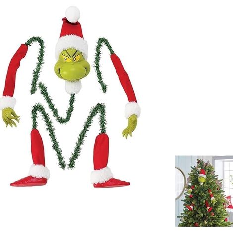 5er-Set Weihnachtsbaumschmuck Grinch, Elfenkopf, Arme und Beine für den Weihnachtsbaum, gestohlene Elfenkrone aus Plüsch, Krone aus Schmuckstücken (1/4)