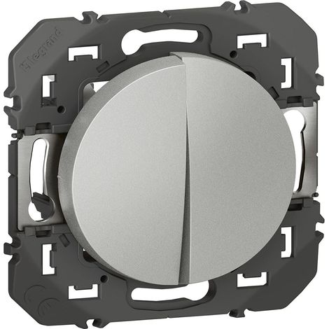Legrand – Double interrupteur va-et-vient à assembler – Finition aluminium – Bornes automatiques pour raccordement rapide – Usage intérieur uniquement