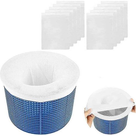 Lot de 10 sacs filtrants réutilisables à mailles ultra-fines pour skimmer de piscine, adaptés aux piscines hors sol et enterrées. (1/5)